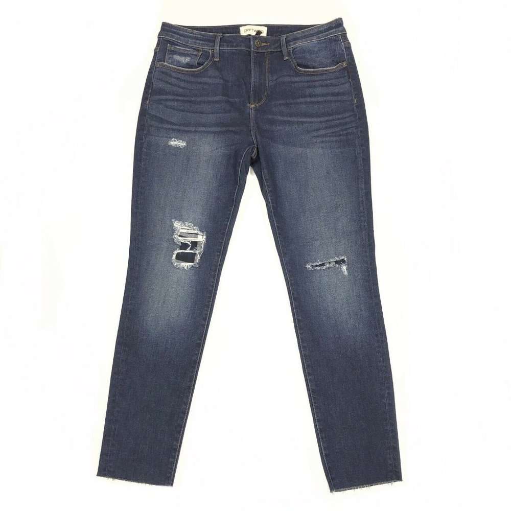 Driftwood Jackie Skinny Distress Stretch Jeans Women's Size 31 31X28 Dark Wash